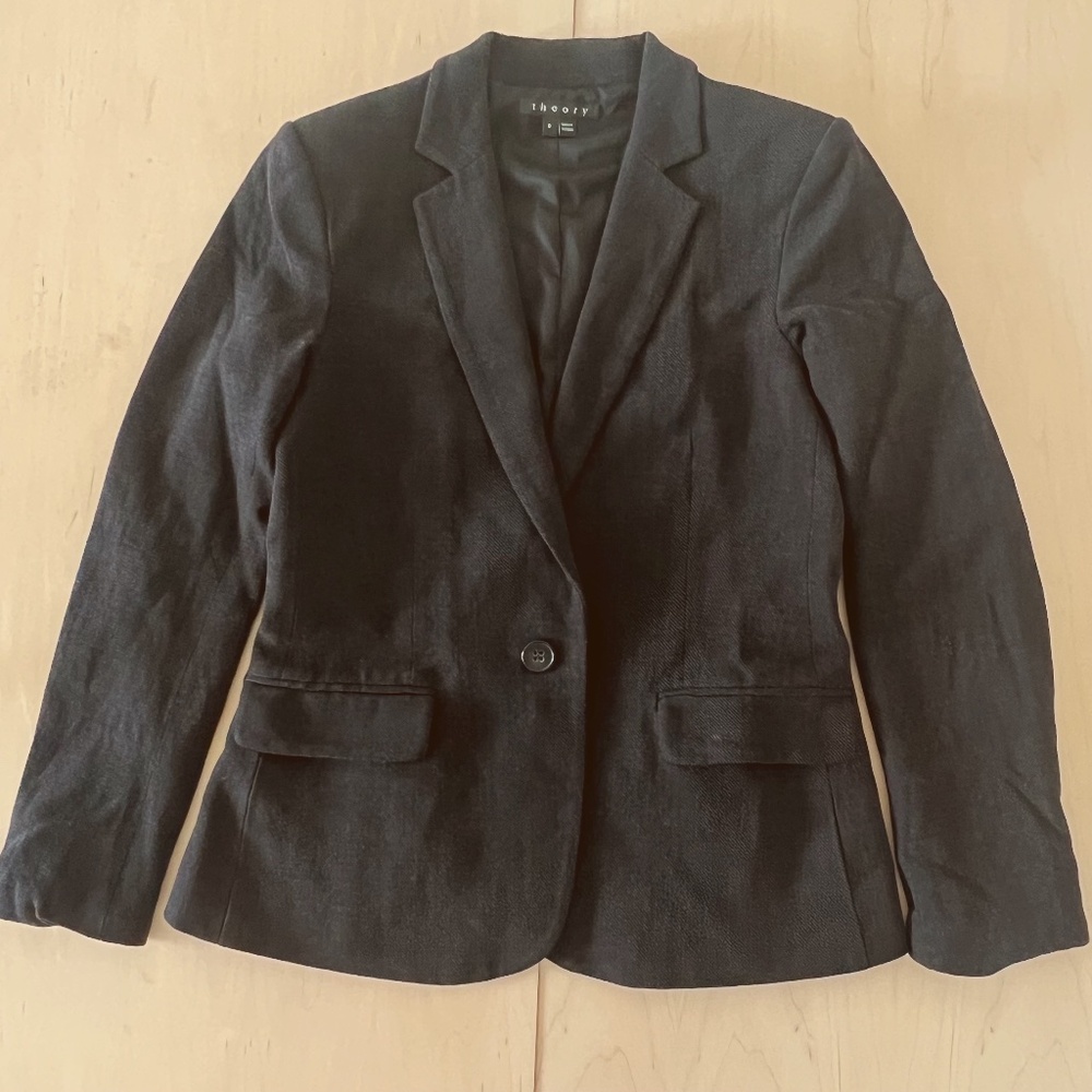 Theory Gabrielle Womens Notch Lapel Office Blazer Sz 8 Black Wool Blend